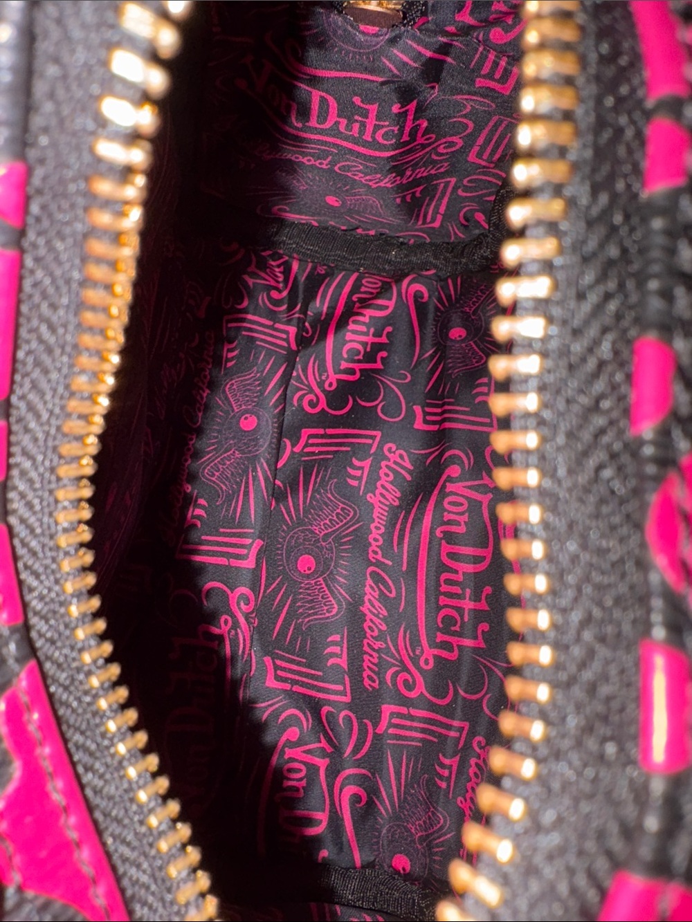 Von Dutch Black and Hot Pink Leopard Bowling Bag - Picture 7 of 12